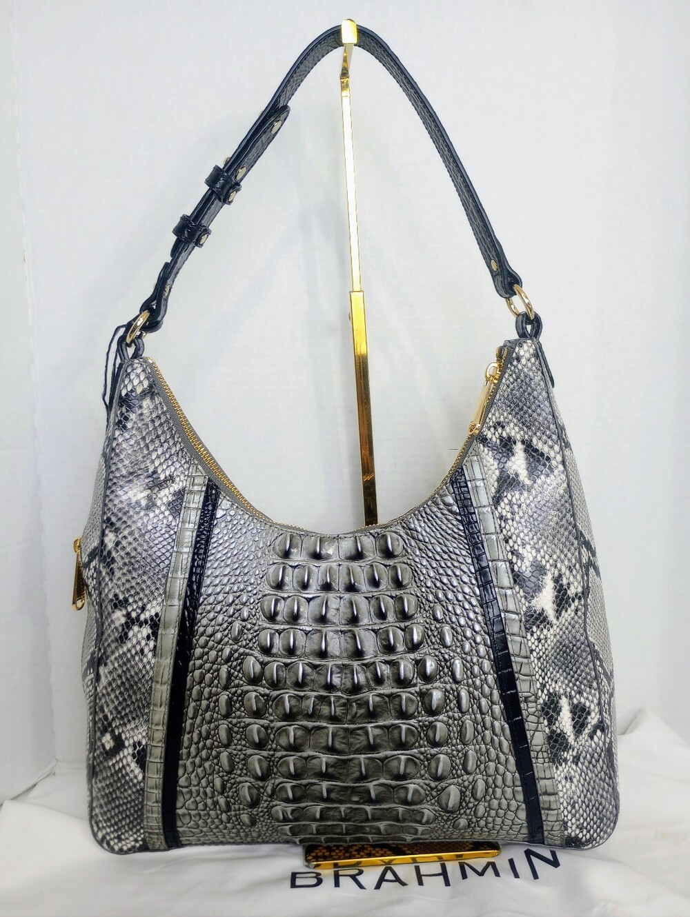 Brahmin Tabitha Steel Fontaine Shoulder Bag, Croc & Snake Embossed Leather - Picture 2 of 13